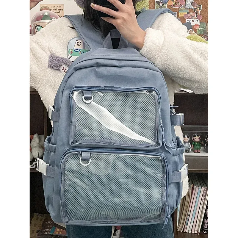 sac dos nylon transparent noir blanc rose voyage fenêtres claires affichage broches organisateur élégant