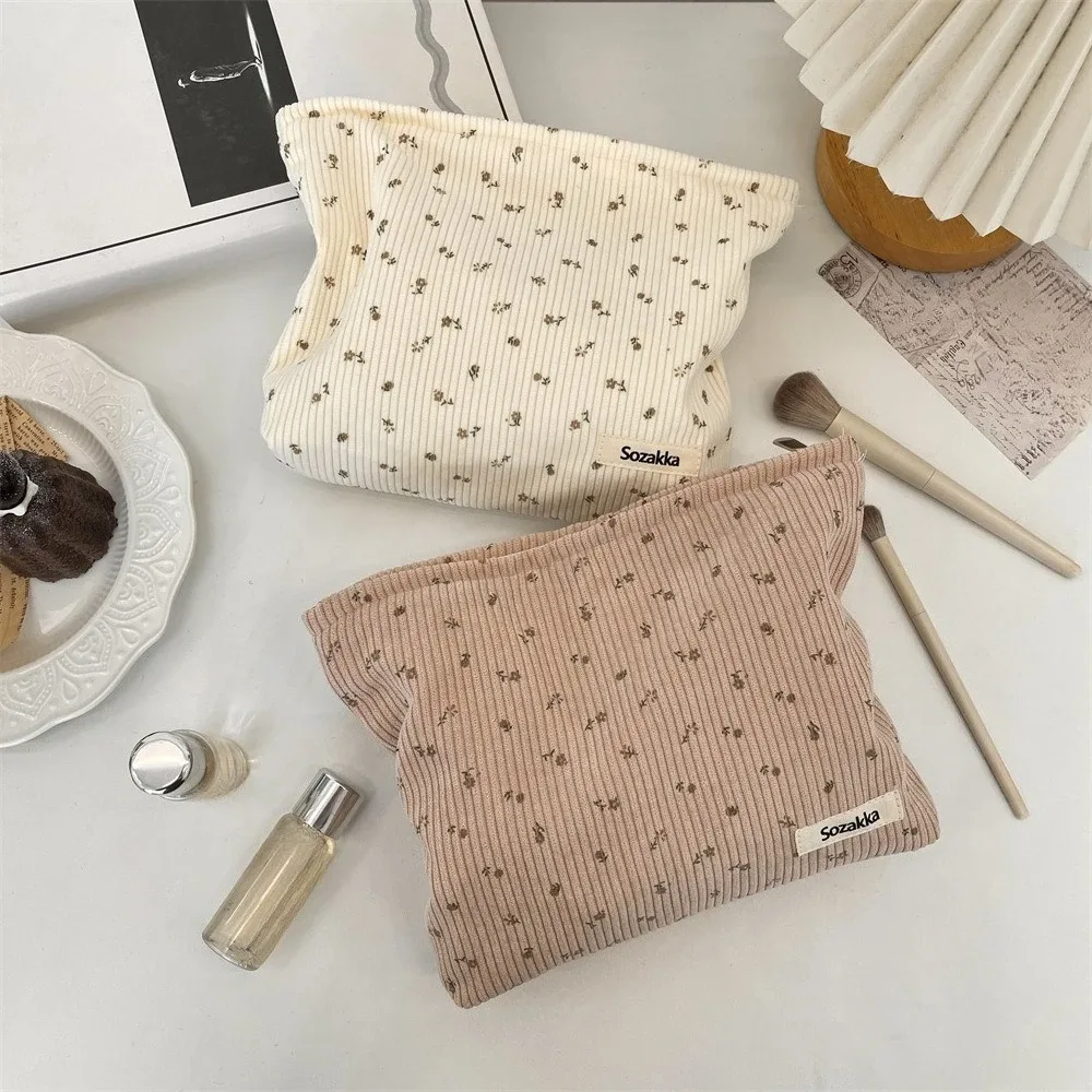 sac à cosmétiques de voyage en velours côtelé, sac de rangement de maquillage portable, sacs à main pour femmes, grande capacité, fermeture éclair, organisateur de maquillage, pochette de rangement