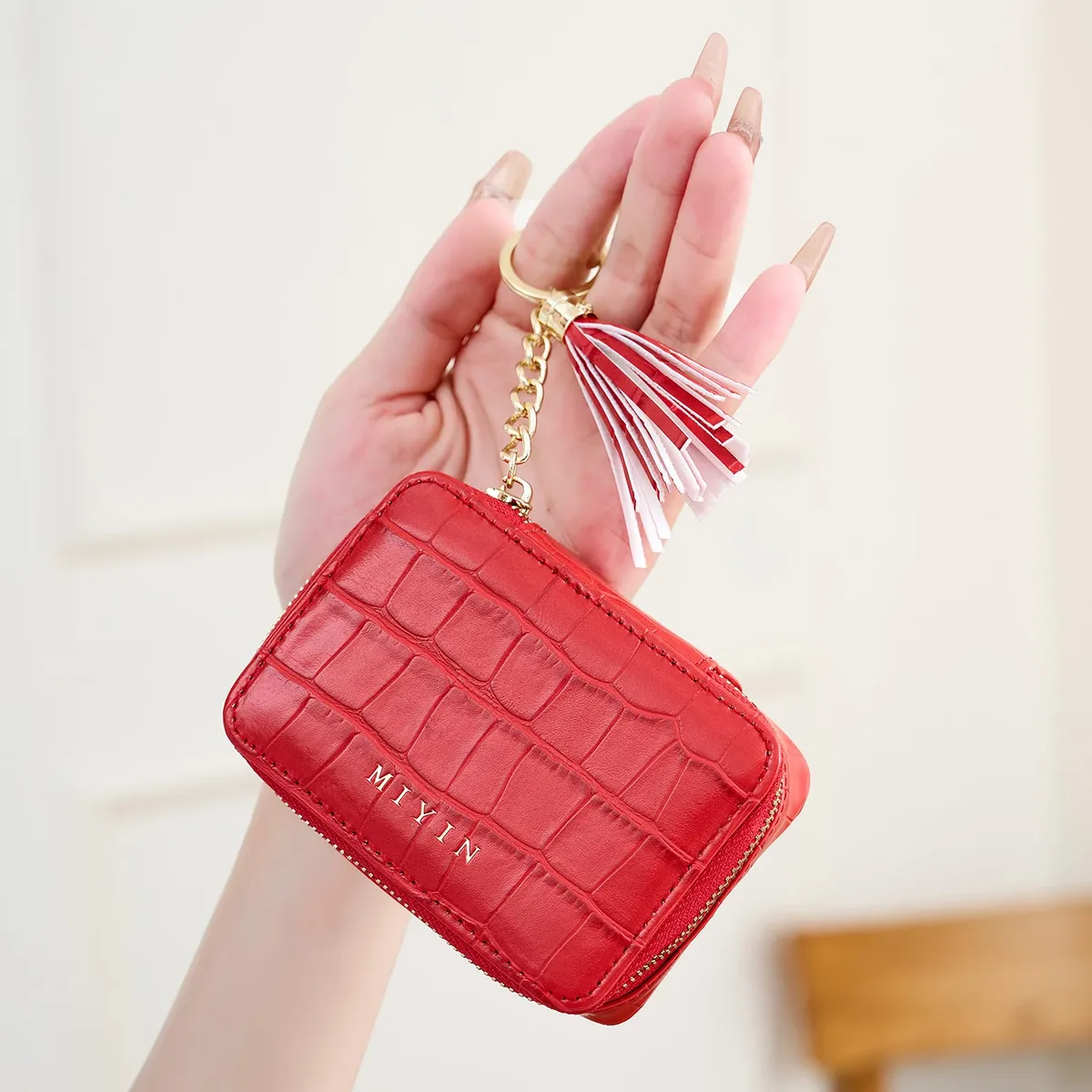 élégant mini sac de rangement pour rouge à lèvres à motif crocodile, simple trousse de maquillage pour femmes, étui de voyage portable pour lentilles de contact, trousse de maquillage.