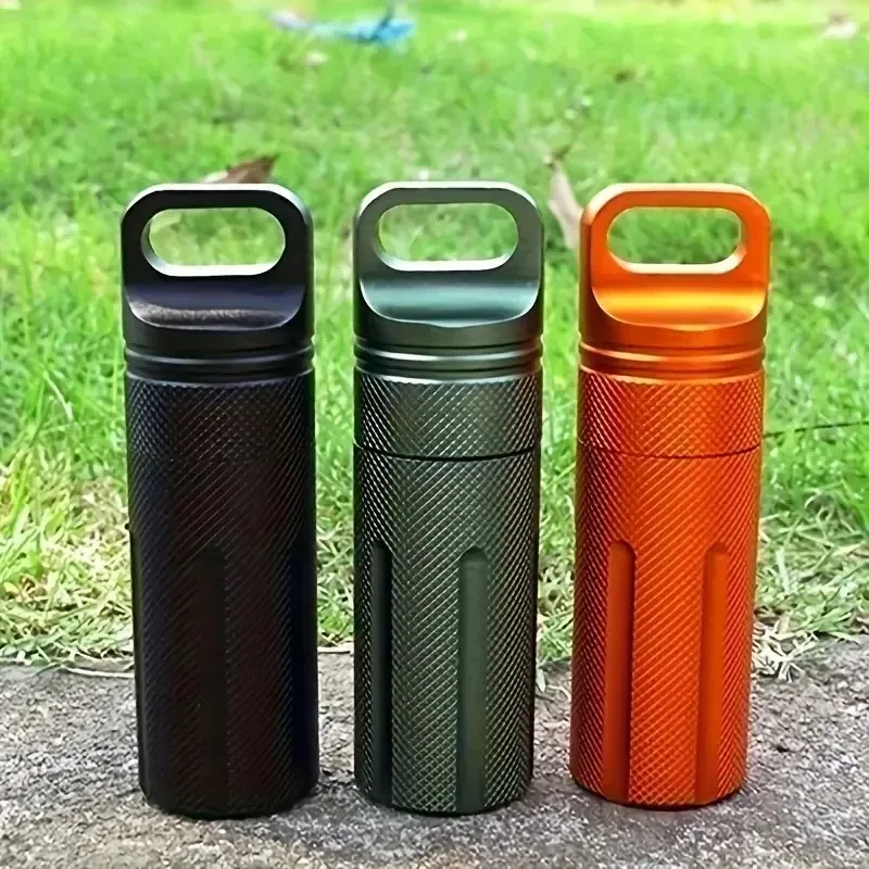 organisateur transport métal noir vert foncé orange compact portable pilules médicaments conteneur rangement extérieur sacoche