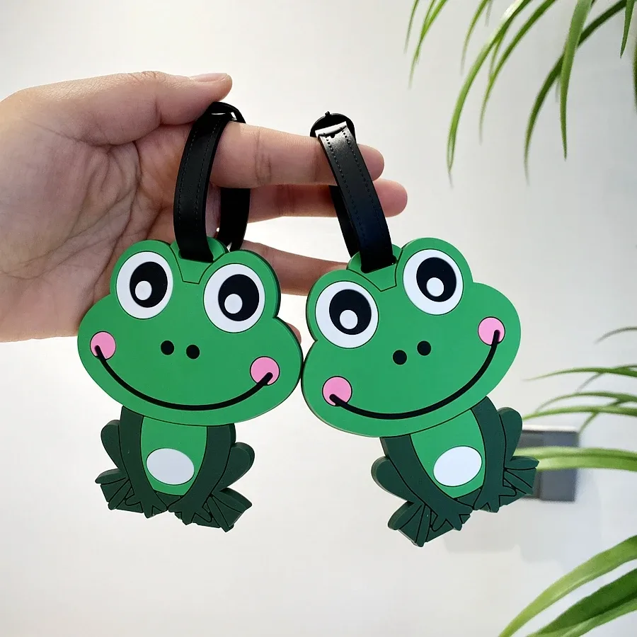 étiquette de bagage grenouille verte mignonne, 1 pièce/2 pièces, pour voyage d'affaires, sac à dos d'aéroport, étiquette de nom d'embarquement, accessoires de voyage