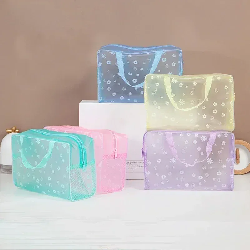 sac à cosmétiques transparent en pvc, 1 pièce, trousse de maquillage transparente pour femmes et filles, trousse de beauté étanche à fermeture éclair, sac à main de voyage, trousse de toilette