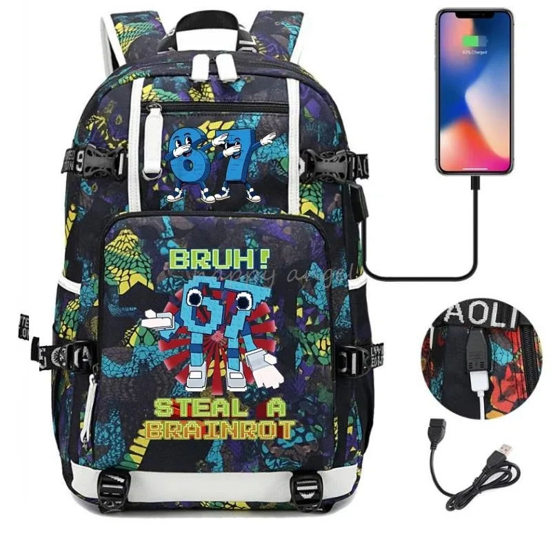 nouveau voler un cerveau imprimer usb garçons 67 six sept livre sacs grande capacité adolescents cartables femmes hommes ordinateur portable voyage sac à dos