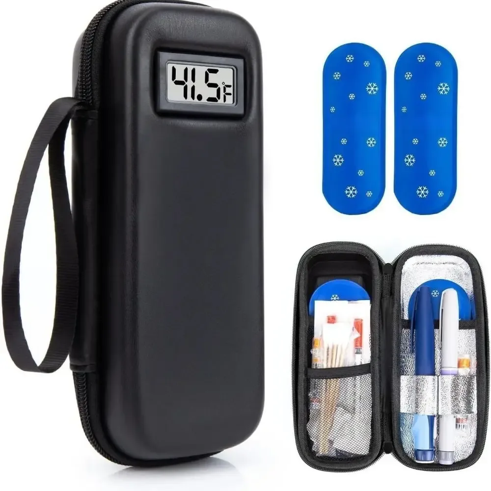 étui de voyage refroidisseur d'insuline avec affichage de thermomètre, sac de rangement de médicaments, sac de refroidissement d'insuline étanche pour les diabétiques