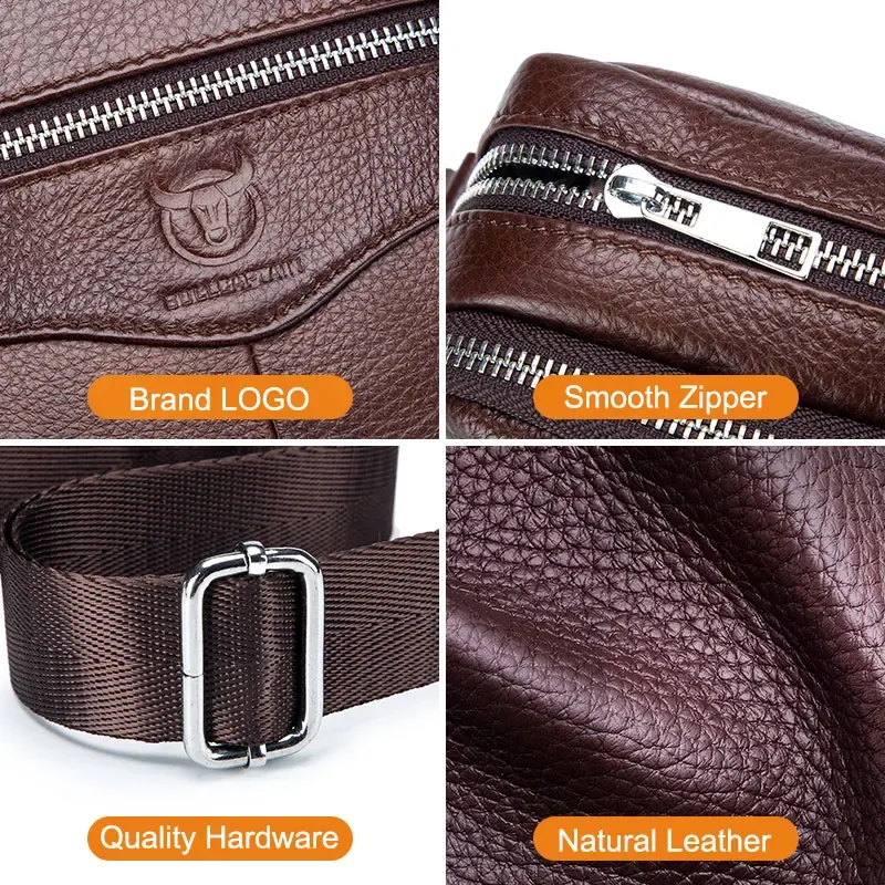 bullcaptain décontracté hommes messager sac à bandoulière de haute qualité matériel lisse poche à glissière en cuir sac à bandoulière pour hommes