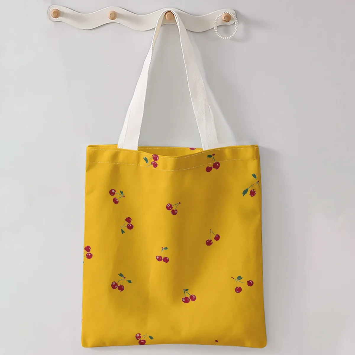 sac à main décontracté imprimé motif cerises, sac à dos réutilisable et tendance, sac à main multifonctionnel, sac de shopping en toile