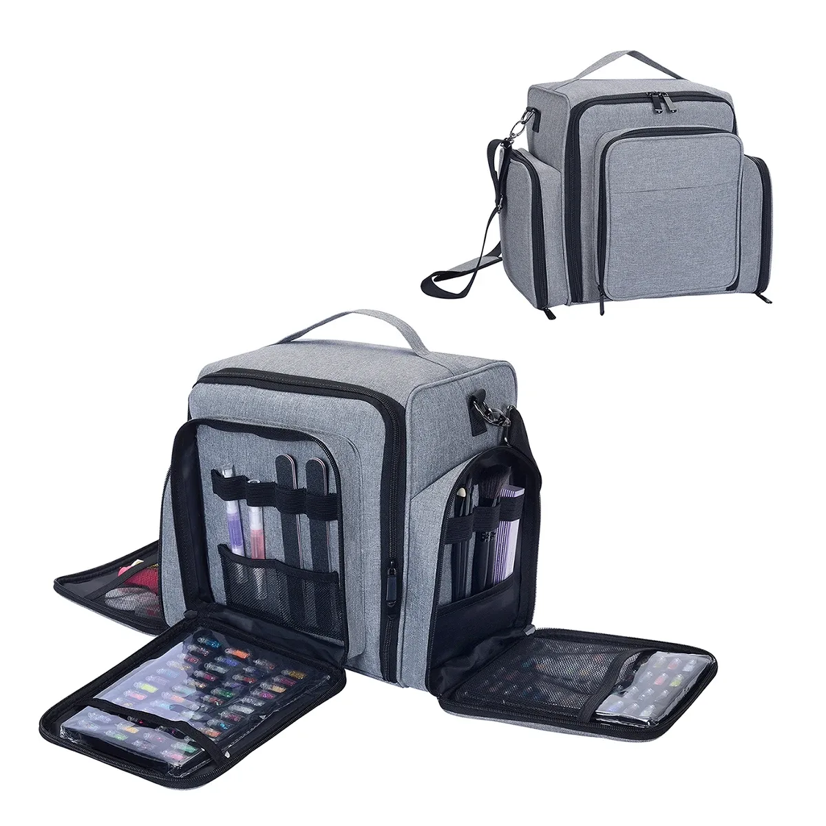 uozl organisateur de vernis à ongles de grande capacité, peut contenir 60 bouteilles de vernis à ongles et grande lampe pour nail art. arrive avec 2 sacs indépendants