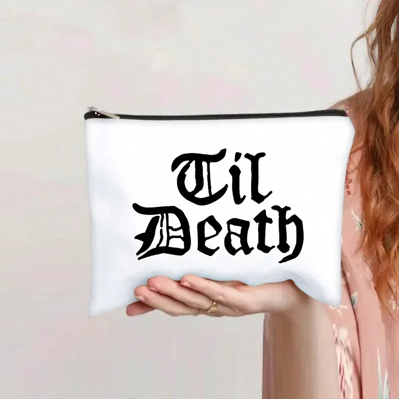 sacs de maquillage en toile imprimée à lettres, best-sellers, sacs de rangement artistiques et de niche pour cosmétiques de voyage portables, pochette zippée