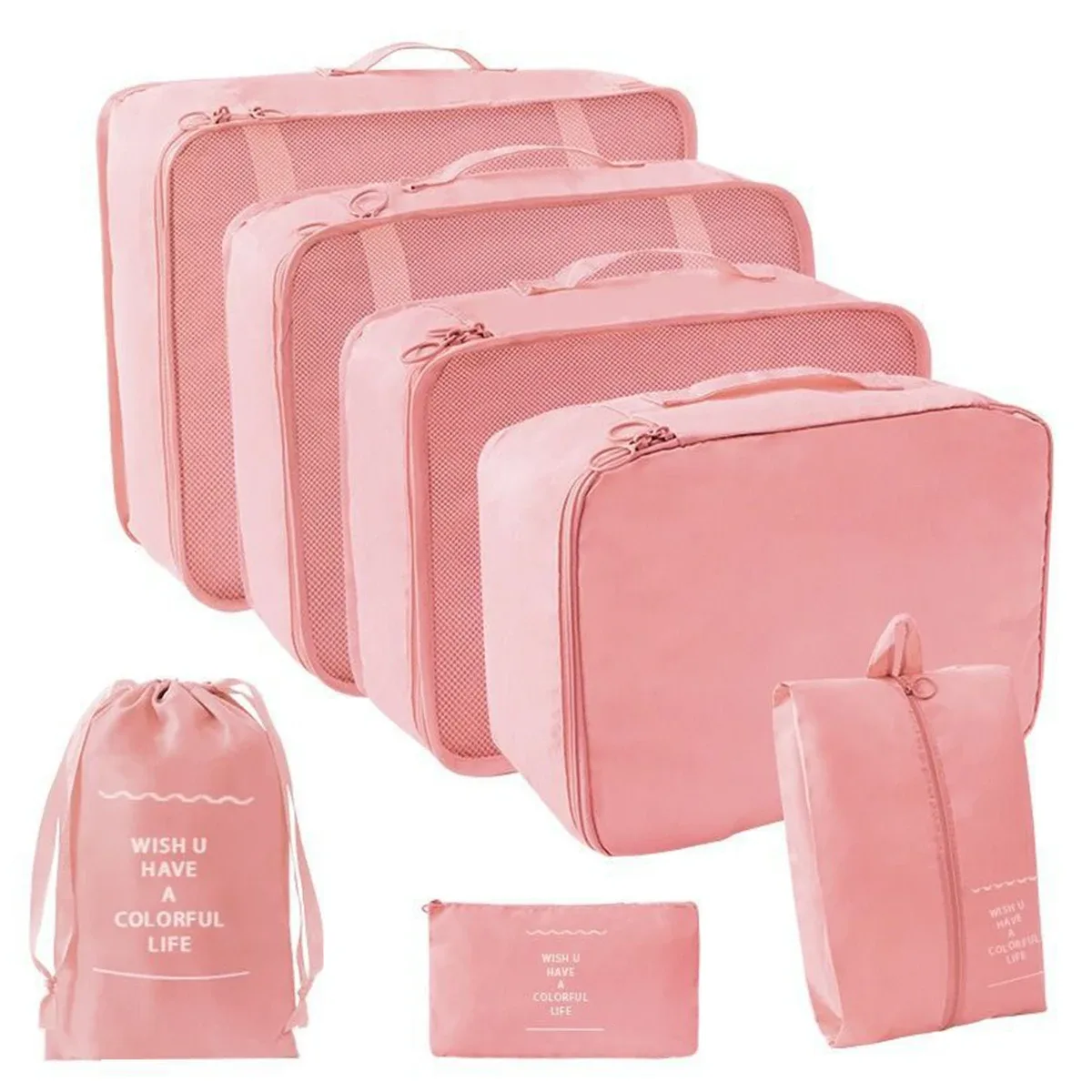 organisateur voyage sacs rangement polyester beige noir chaussures vêtements cube pliant accents double glissières transport usage