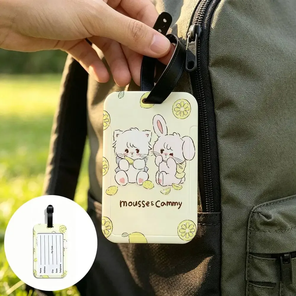 étiquette de bagage en pvc m-mikko chat kawaii, design anti-perte, avec pochette détachable pour carte d'information, accessoire de voyage