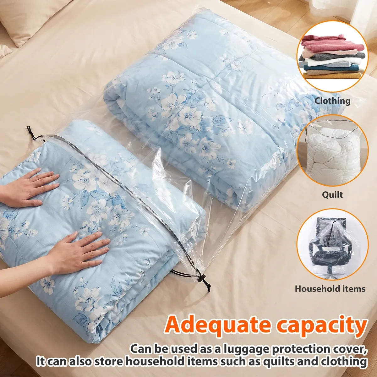 lot de 4 housses de protection transparentes pour valises avec cordon de serrage, sacs de rangement pour bagages, organiseurs de couvertures et de couettes, accessoires de voyage