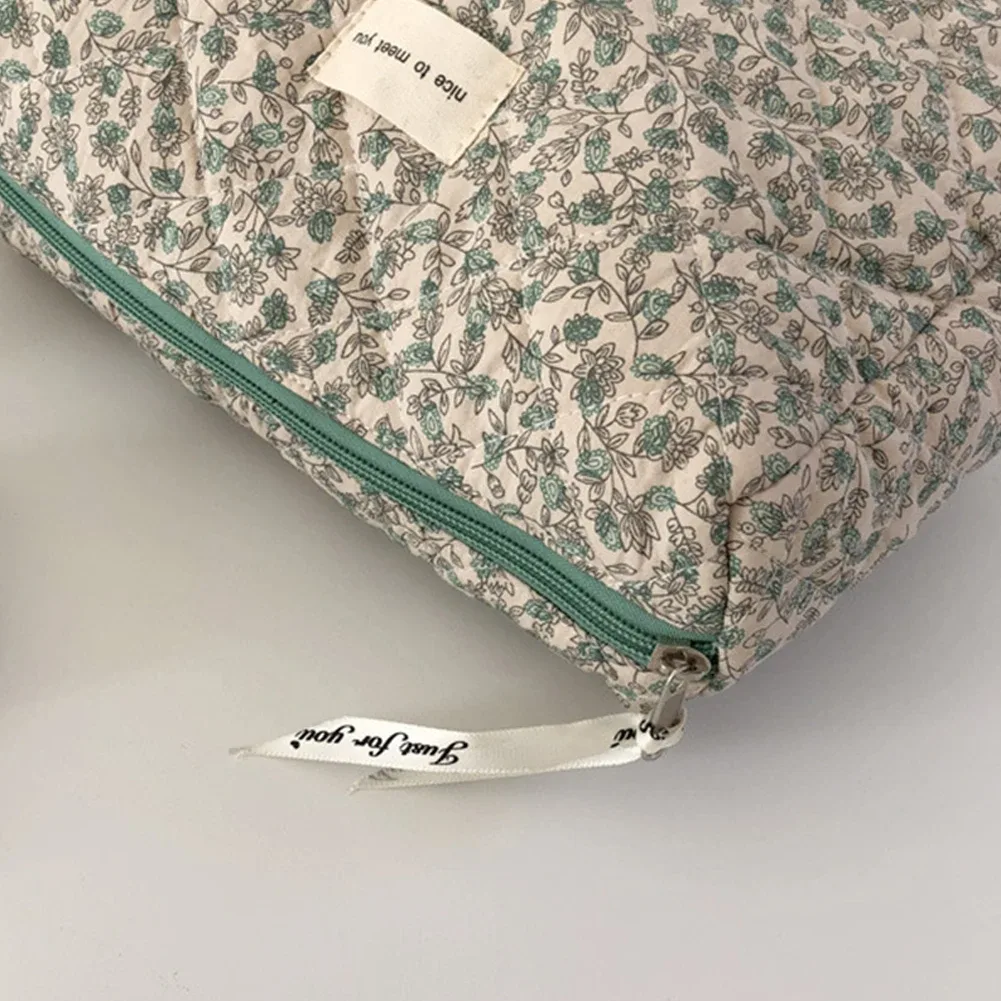 sac à cosmétiques esthétique pour femme, imprimé floral, rangement français, coton doux, trousse de toilette voyage femme, poudres de maquillage, grande capacité