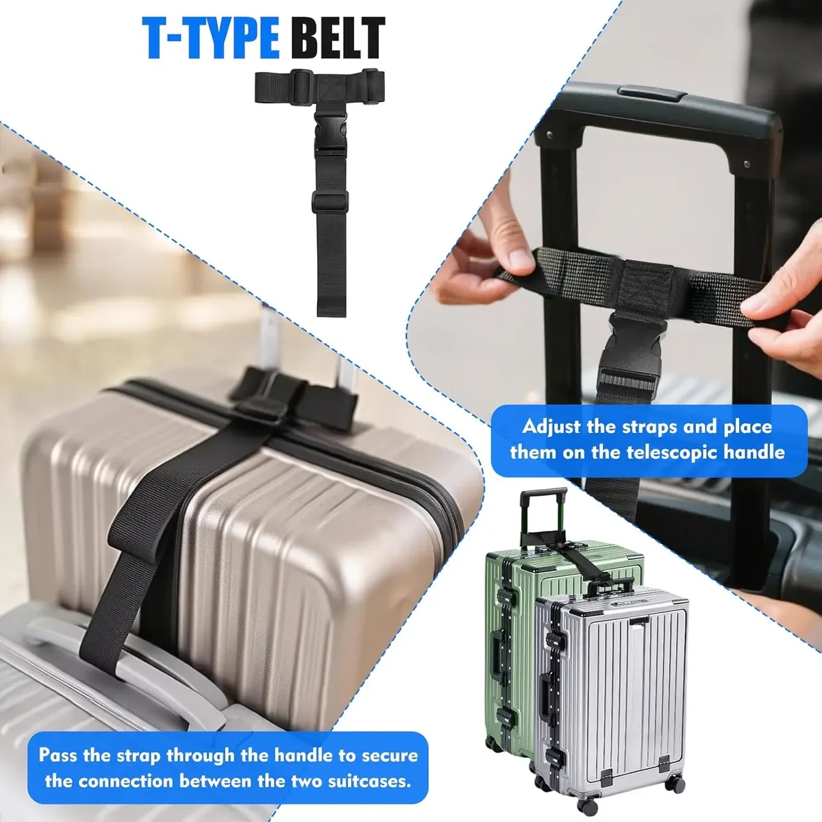 ceinture bagages polyester nylon noire fixation voyage sangles boucles sécurité transport valises sac main plein air