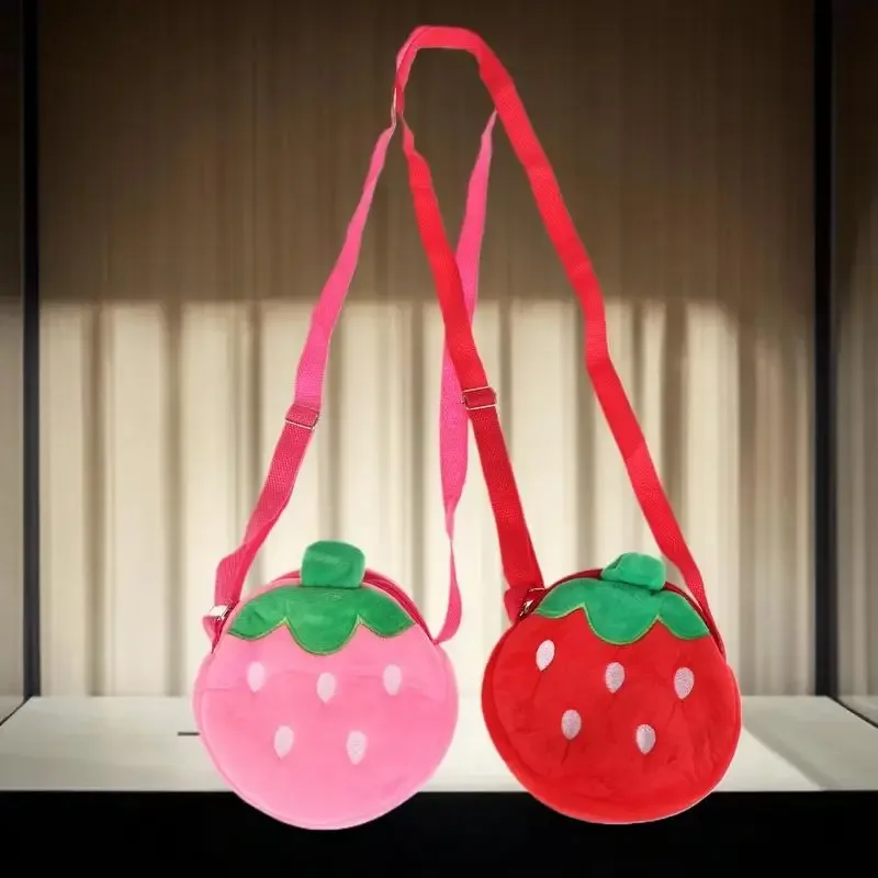 sac à bandoulière en peluche fraise de dessin animé, sac à bandoulière mignon en forme de fraise, sac pour téléphone, porte-monnaie, portefeuille pour enfants et adultes, cadeau