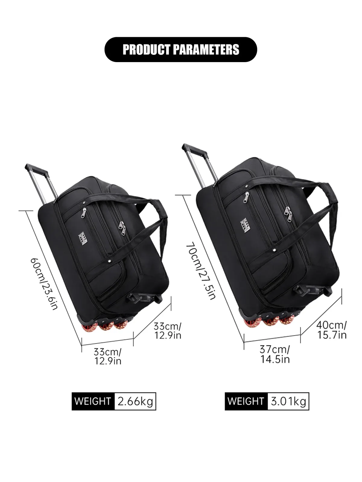 sac de voyage à roulettes multifonctionnel, sac d'embarquement d'affaires de grande capacité pour hommes et femmes, sac à bagages pour courte distance, portable