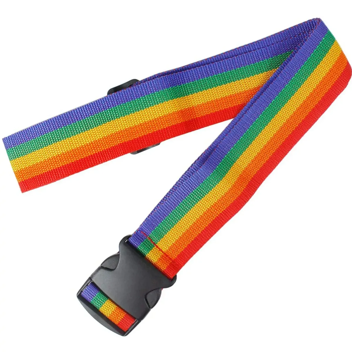 ceinture bagage polyester arc ciel bandes couleur rouge orange jaune vert bleu violet boucle noire transport voyage