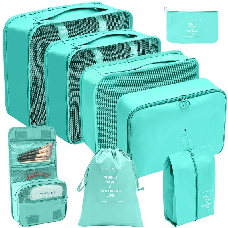 7/8/9 pièces nouvel ensemble organisateur de voyage sacs de rangement grande capacité valise stockage bagages vêtements tri organisateur ensemble pochette à chaussures