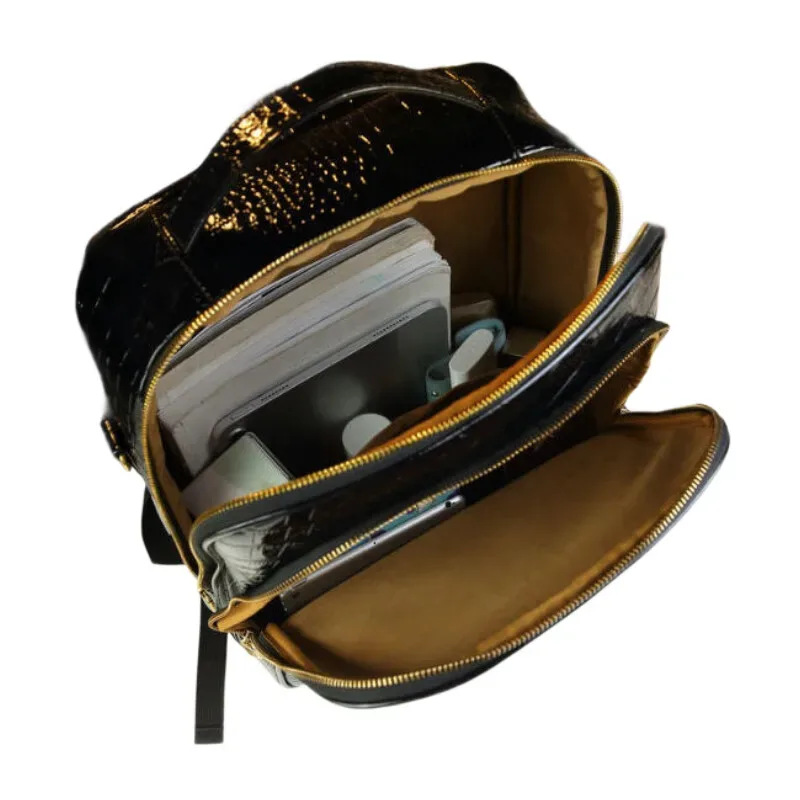 sac à dos de luxe pour ordinateur portable, texture crocodile brillant, sac de voyage de grande capacité, sac à dos d'école durable unisexe