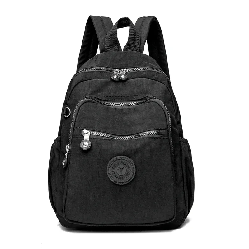 sac dos nylon unisexe noir poche latérale fermeture éclair doublure beige imprimé usage journalier