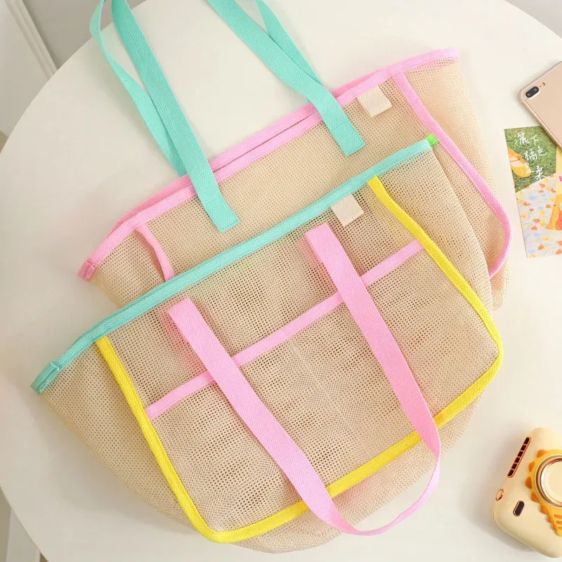 sac de plage en maille grande capacité, sac de voyage multifonctionnel en nylon de style coréen, sac de rangement pour la natation et le bain, forme cubique