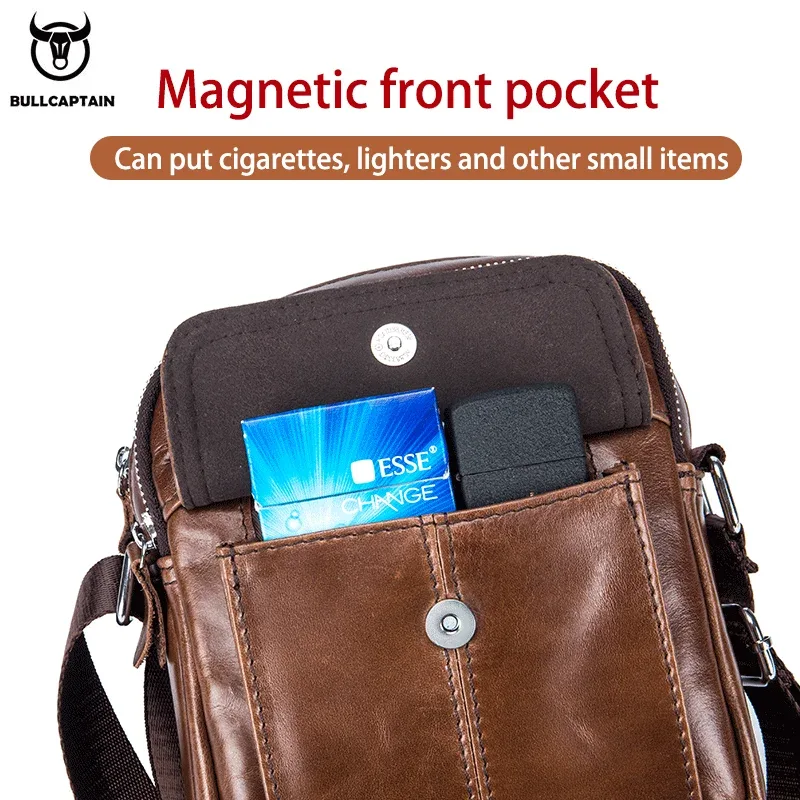 sac à bandoulière décontracté pour homme bullcaptain, sac messager d'affaires, sac en cuir de vache de haute qualité pour homme, mini poche de grande capacité