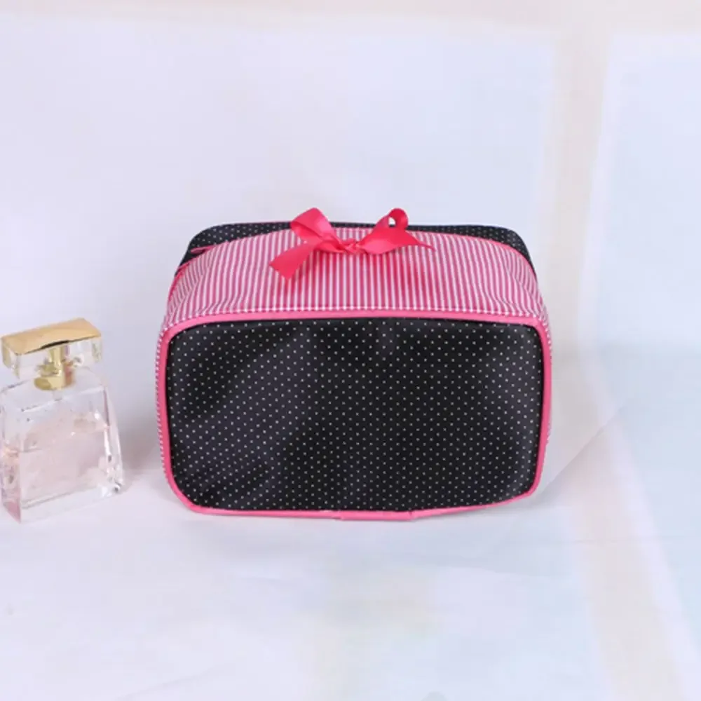 sac à cosmétiques portable mignon à rayures avec nœud, organiseur de lavage, sacs à maquillage, sac à main pour femmes et filles