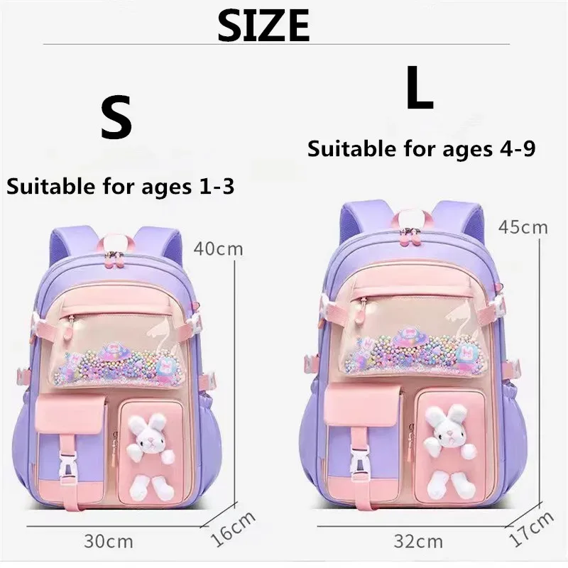 sac à dos lapin mignon pour adolescentes, cartable de dessin animé pour filles du primaire, sac à dos de voyage de 2 tailles pour les classes 1 à 9