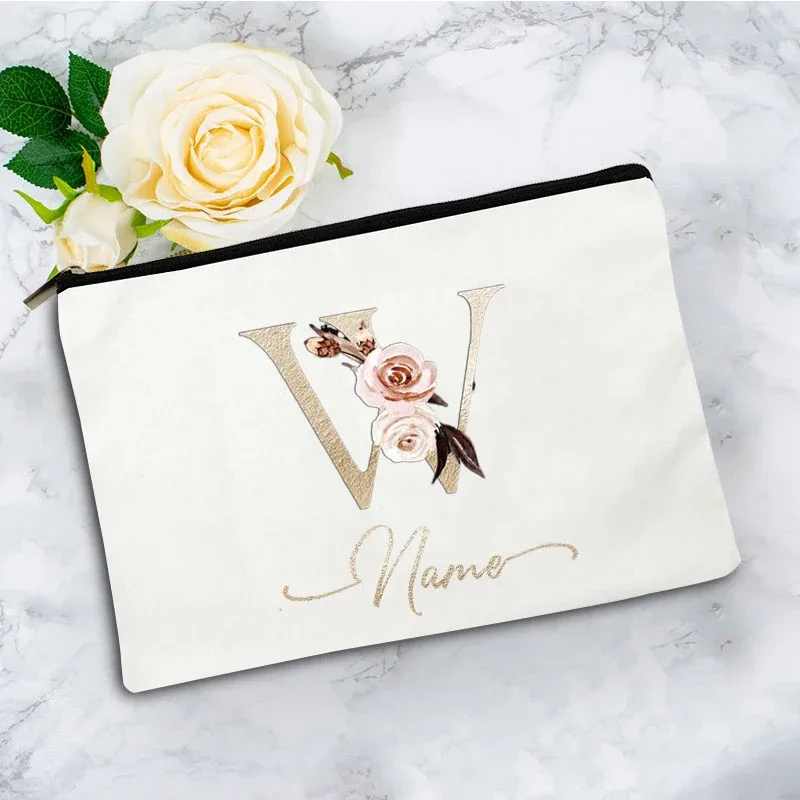 pochette à cosmétiques personnalisée avec nom, motif floral vintage, cadeau élégant pour femmes, demoiselles d'honneur, anniversaire, organisateur de maquillage