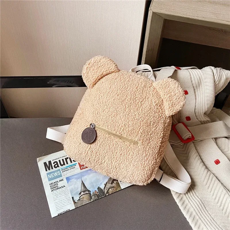 sac à dos en peluche, sac à dos mignon avec oreilles d'ours, sac parent-enfant, sac de transport de style décontracté de grande capacité