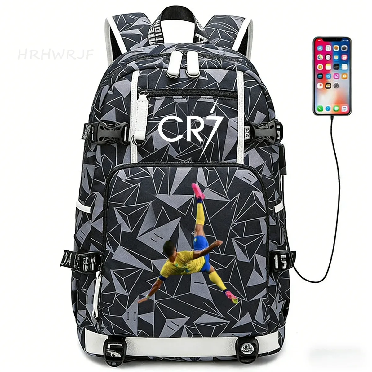 sac à dos camouflage cr7 avec usb, sac d'école pour filles et garçons du secondaire, pour adolescents, simple, multi-poches, capacité de voyage, sac à dos de randonnée pour hommes