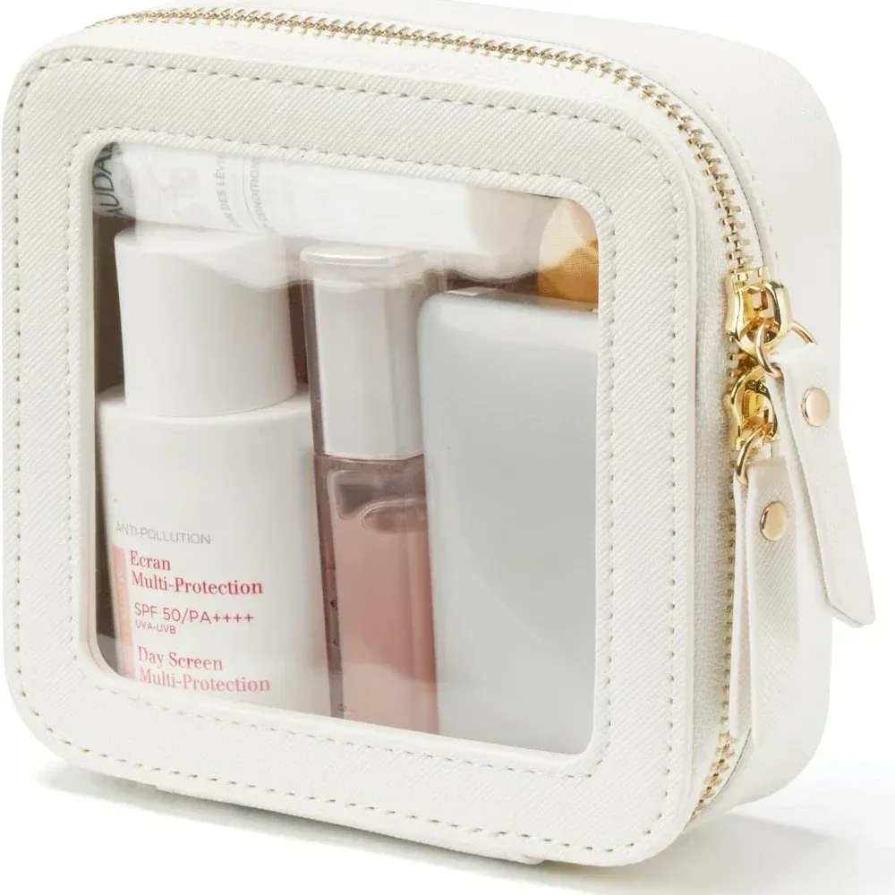 mini trousse de maquillage transparente en faux cuir pu saffiano végétalien, jolie petite fenêtre visible, rangement de rouges à lèvres, étui à cosmétiques pour pochette à main