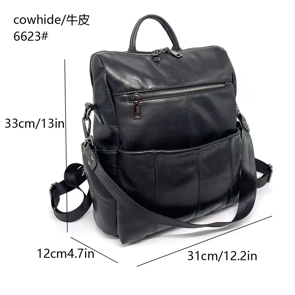sac à dos quotidien décontracté en cuir de vache, multifonctionnel pour femmes, sacs à bandoulière en cuir véritable, mode dames, sac de voyage en cuir de vache