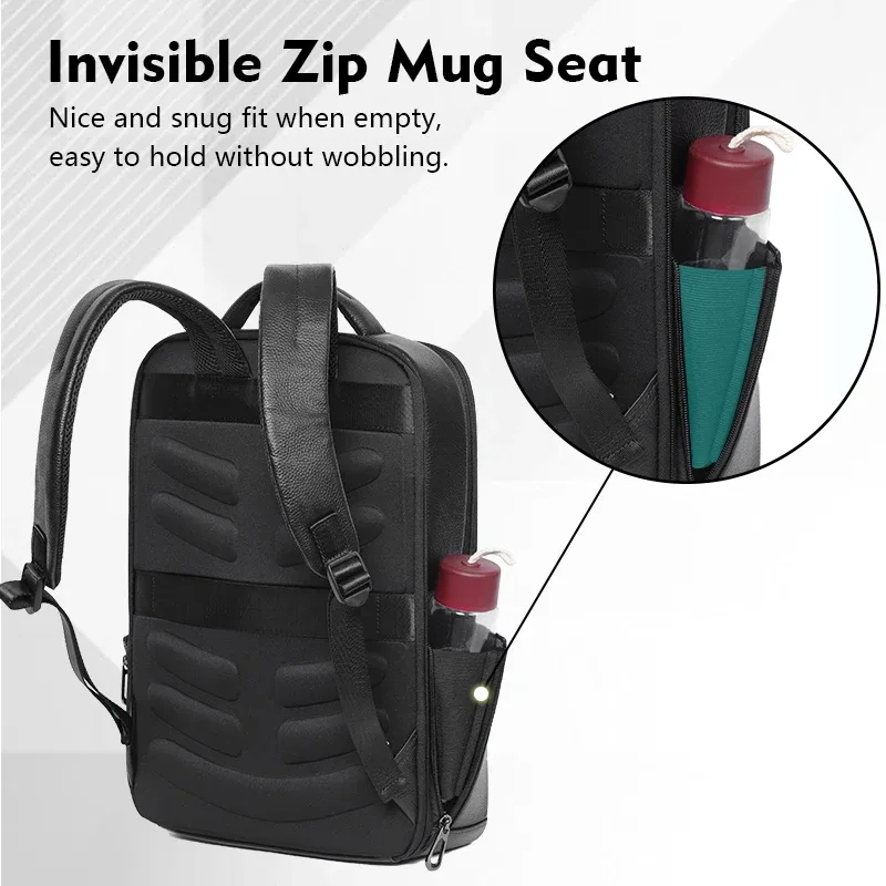 sac dos cuir vache noir polyester cadre externe broderie poignée souple usb charge voyage étudiant