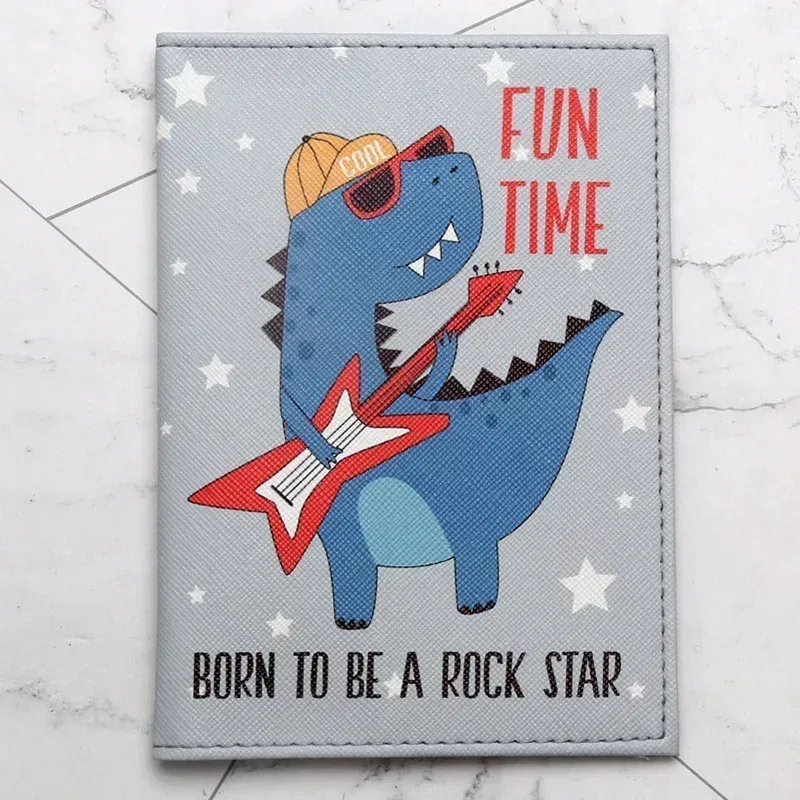 couverture de passeport imprimée dinosaure de dessin animé pour enfants, porte-passeport étanche en cuir pu, porte-carte d'identité, accessoires de voyage