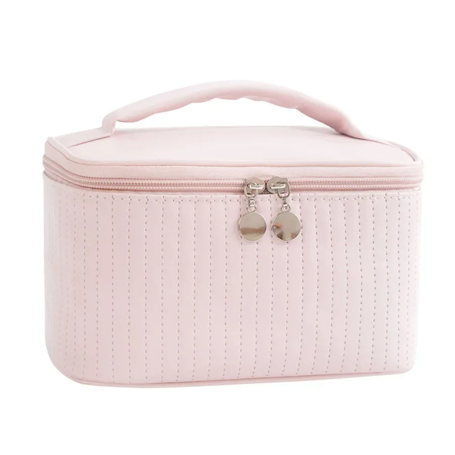 nouvelles trousses de maquillage en cuir pu pour femmes, trousse de toilette de voyage, couleur unie, grande capacité, boîte organisatrice de maquillage, trousse à cosmétiques