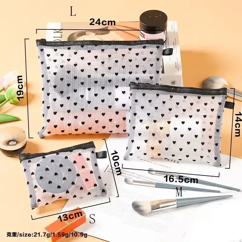 kit d'organisateur de maquillage translucide pour femmes, 1 pièce, sacs de toilette de lavage de voyage en forme de cœur, petite pochette cosmétique transparente