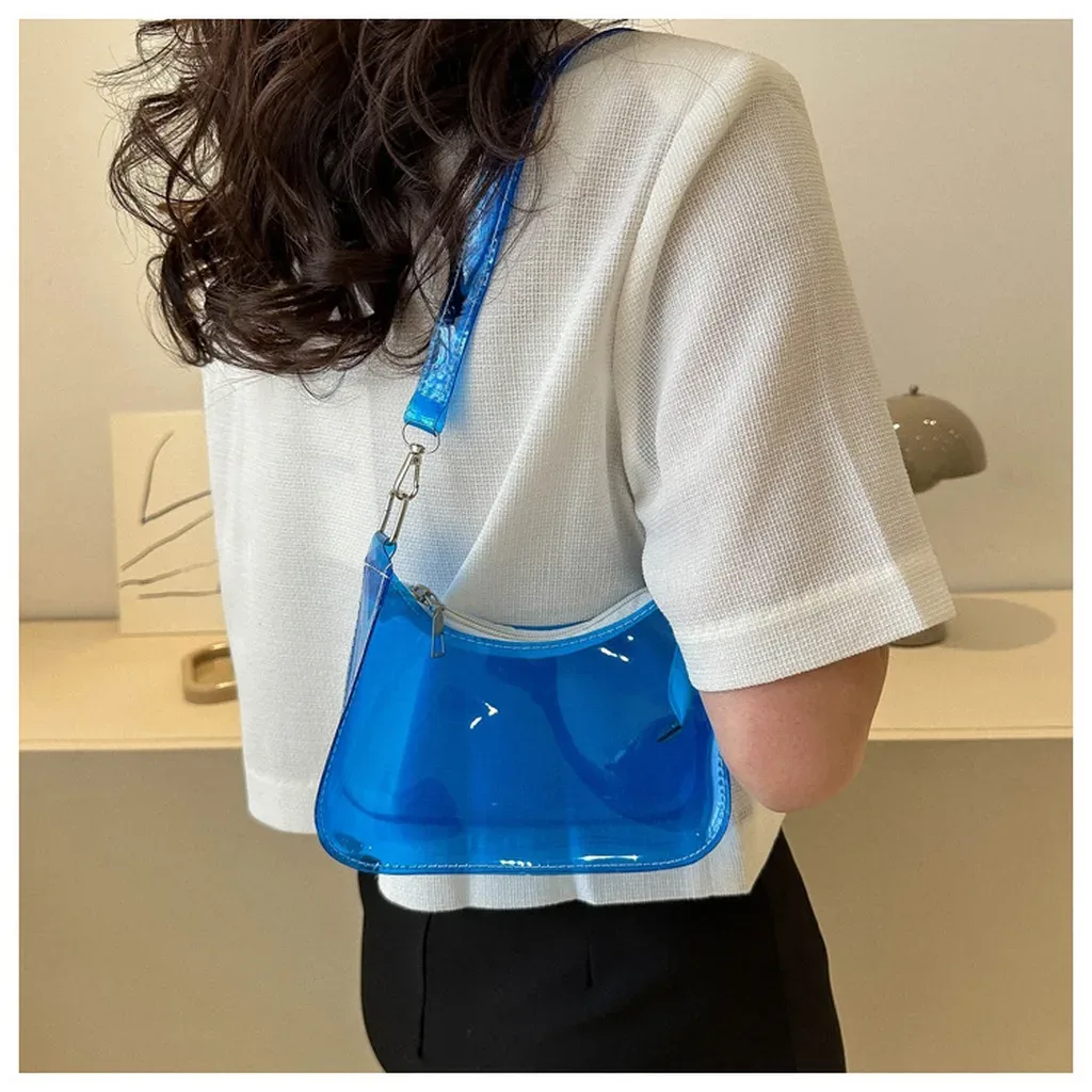 sac à bandoulière en pvc polyvalent pour femmes, sac sous le bras couleur bonbon, sac à main transparent tendance pour les rendez-vous et les trajets quotidiens