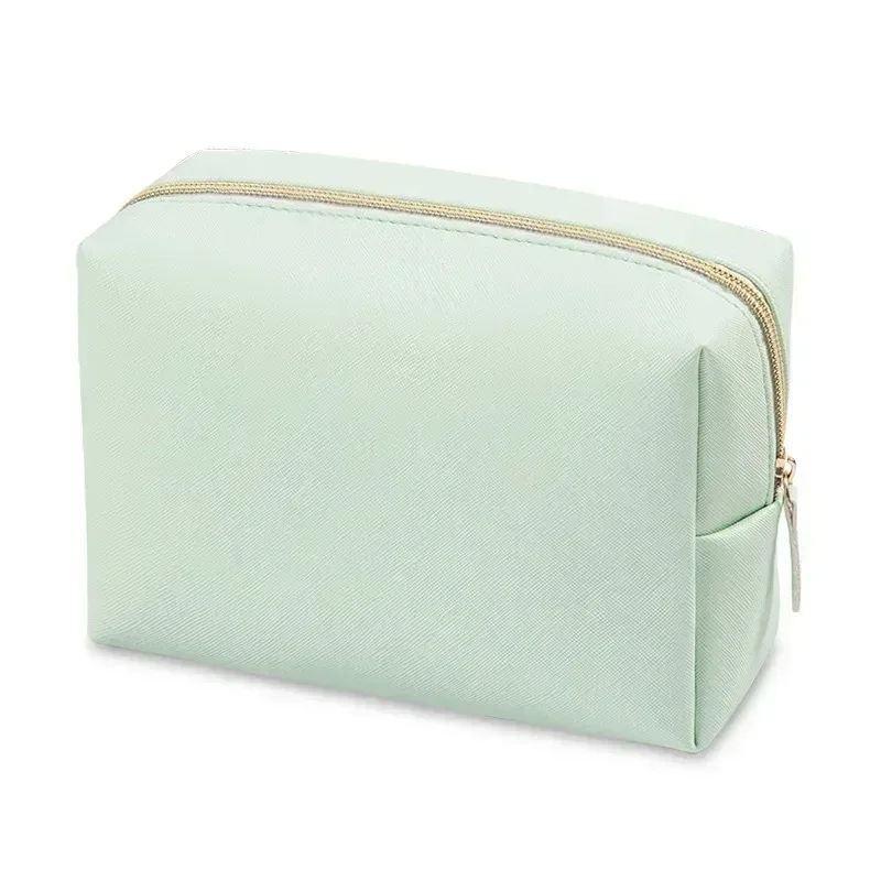 sac de maquillage pour femmes en cuir pu imperméable, couleur unie, trousse de toilette de voyage, organiseur de rangement cosmétique portable