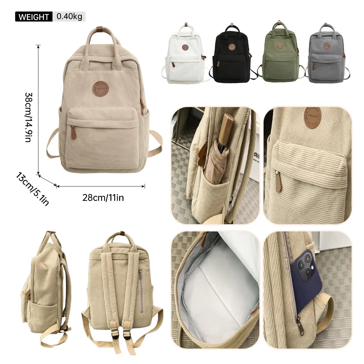 cartable en velours côtelé étudiant du secondaire étudiant du secondaire ins collège sac à dos automne et hiver nouvelle couleur pure fille sac à dos en velours classe d'étudiant shopping randonnée
