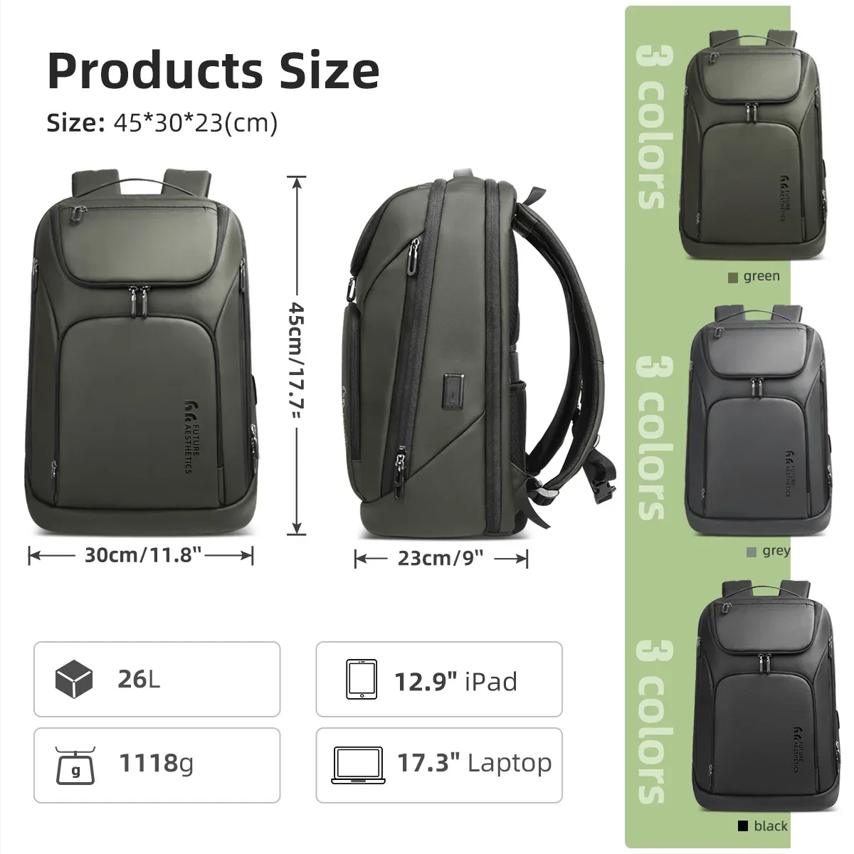heroic knight-sac à dos étanche pour ordinateur portable d'affaires, grande capacité, multi-usage, travail, sac lancé au bureau, port usb pour touristes, 17.3 pouces