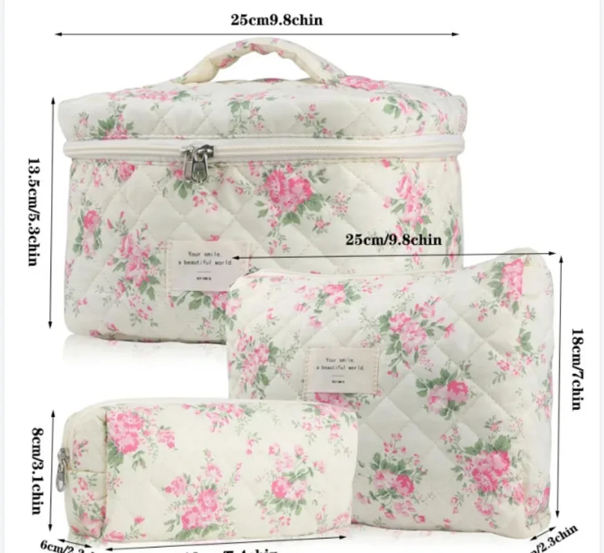 3 pièces sac de maquillage nœud papillon matelassé femmes sacs à cosmétiques portable fermeture éclair maquillage organisateur de voyage sac à main de rangement pochette de toilette 2025