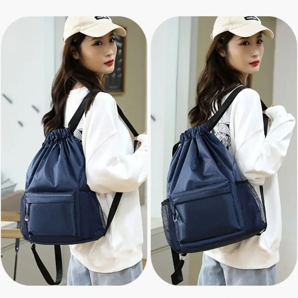nouveau design extérieur double épaule sac à dos simple couleur unie étanche cordon sac à dos mode