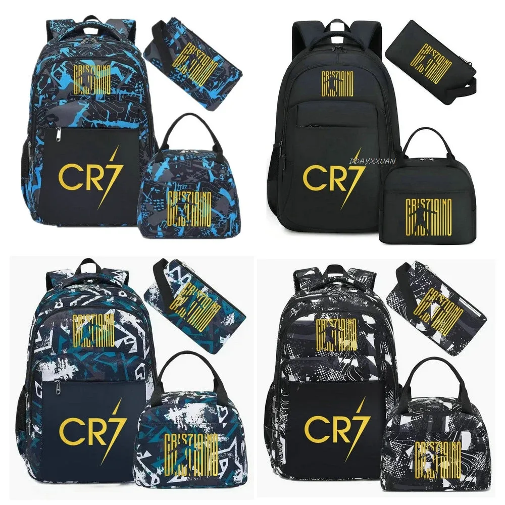 3 pièces/ensemble cr7 adolescent étudiant garçons fille enfants école livre sacs femmes hommes sac à dos adolescents cartable étudiants ordinateur portable voyage sacs à dos