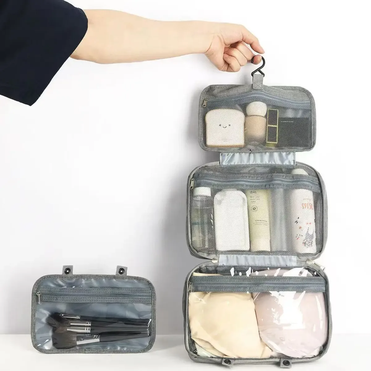 grande trousse de toilette suspendue avec crochet, étanche, pliable, sac de voyage, organiseur de maquillage, de rasoirs et de cosmétiques, accessoires de salle de bain