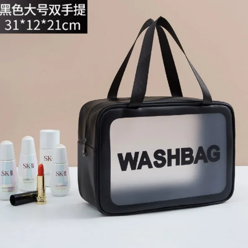 grande capacité, sac cosmétique transparent en pvc imperméable, sac de voyage portable pour le rangement des maquillages, sac à main en cuir pu, organisateur de toilette.