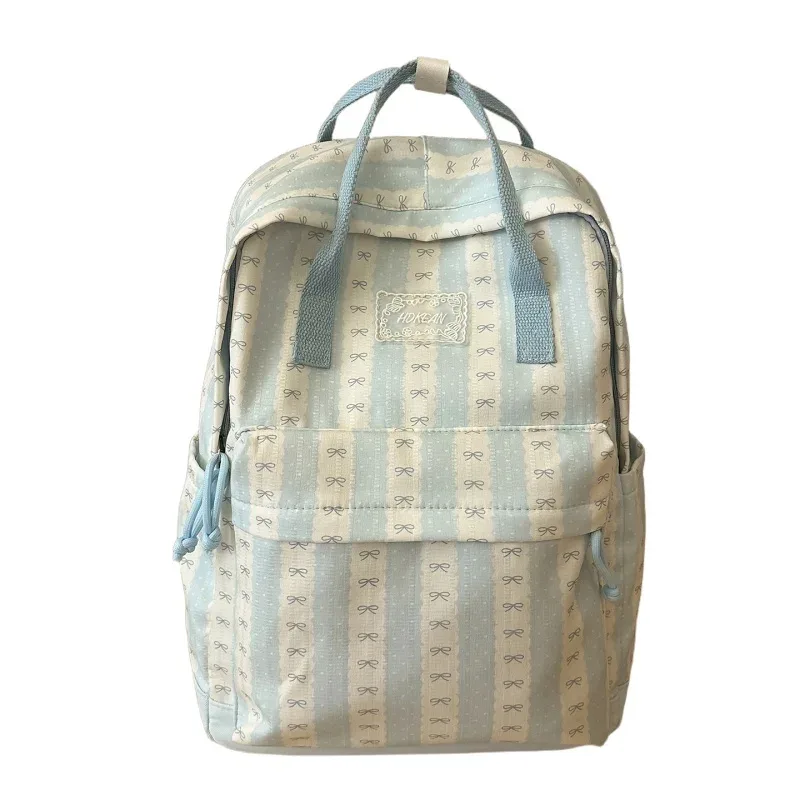 sac à dos en nylon à rayures et imprimé nœud pour femme, léger, mignon, pour étudiante, sac d'école, sac à dos de voyage quotidien pour ordinateur portable a4