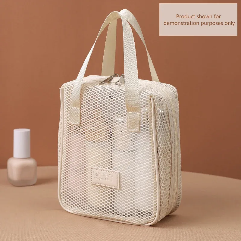 sac de rangement de maquillage et de toilette en maille, sacs à main portables de voyage, lavage du corps, outils de douche, organisateur suspendu, pochette de rangement de cosmétiques