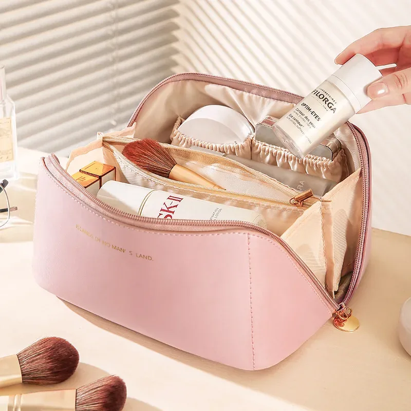 grande trousse de maquillage de voyage portable avec poignée, organisateur cosmétique multi-compartiments, trousse de toilette pour femmes