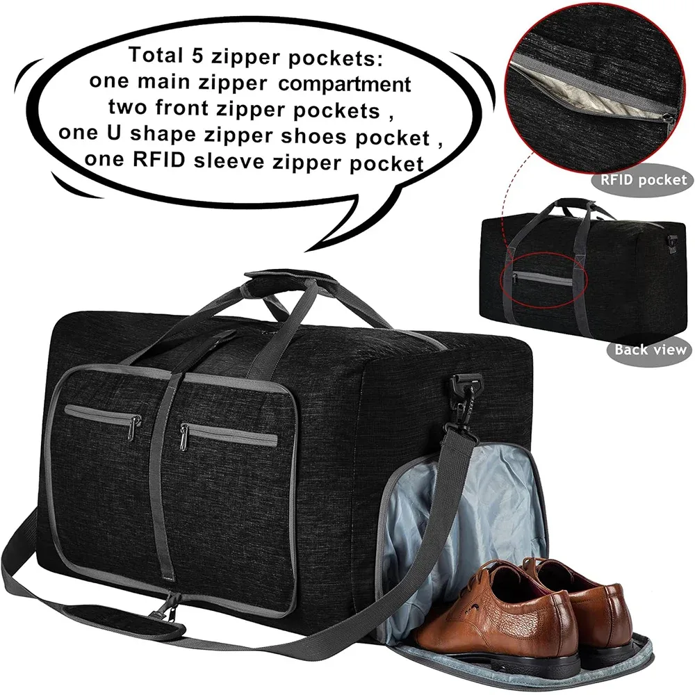 sac de voyage pliable pour homme 65l, sac de sport de voyage d'extérieur avec compartiment à chaussures, sac de nuit pour homme et femme, sac à main