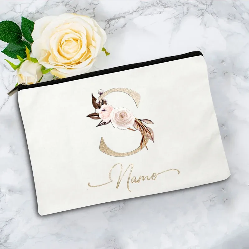 pochette à cosmétiques personnalisée avec nom, motif floral vintage, cadeau élégant pour femmes, demoiselles d'honneur, anniversaire, organisateur de maquillage